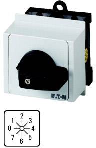 Un interruttore elettrico EATON con manopola di comando e numerazione da 1 a 8 in un diagramma in basso a sinistra.