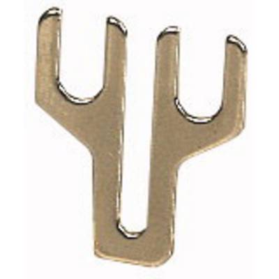 Un piccolo pezzo di metallo dorato a forma di Y. Potrebbe essere un elemento decorativo o funzionale, forse un fermaglio o un supporto.