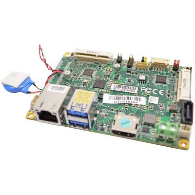 Una scheda madre verde con vari componenti come connettori, circuiti e porta Ethernet. Numero di modello e numero di serie visibili.