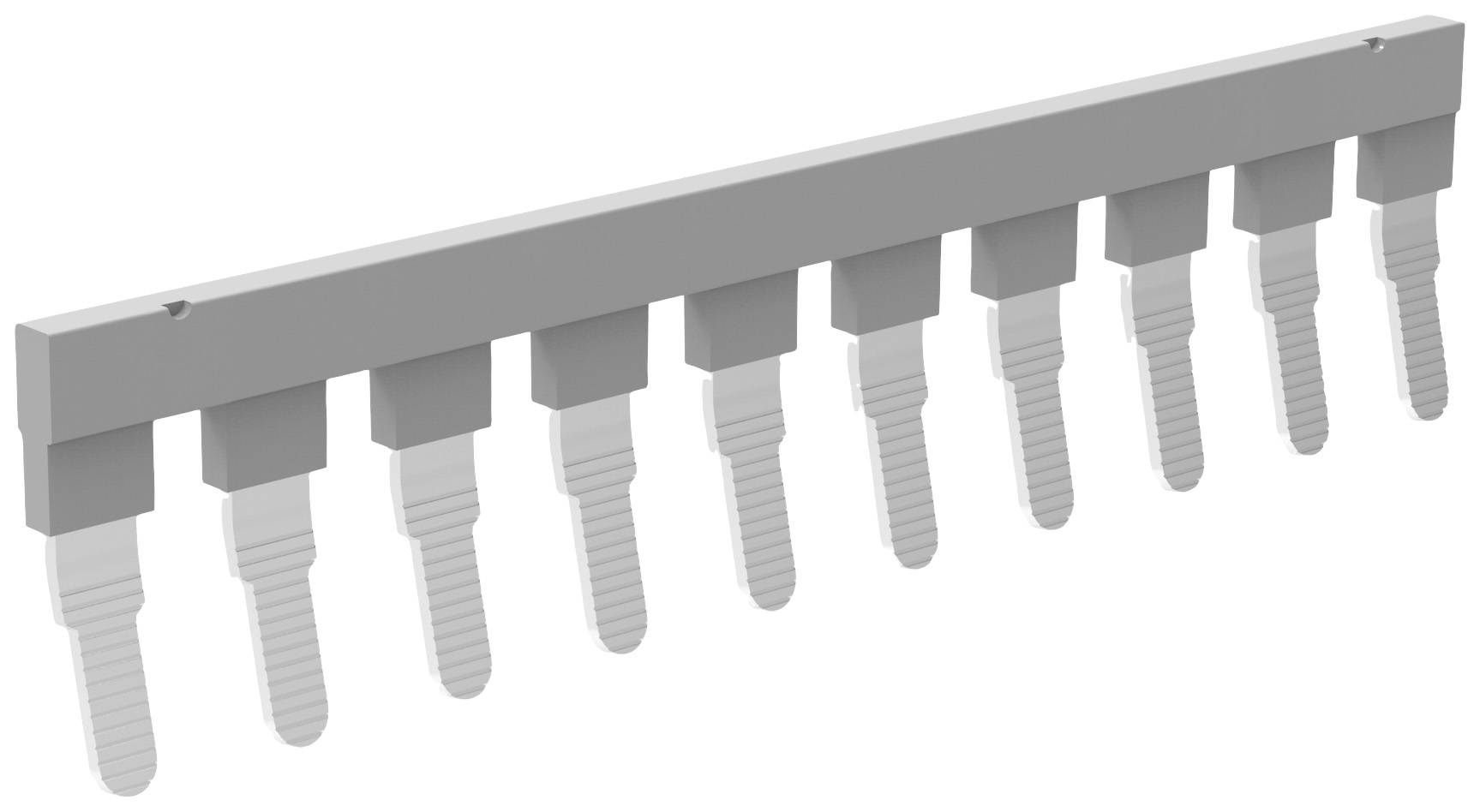 Una barra portautensili grigia con dieci ganci sagomati per appendere gli utensili a una parete.