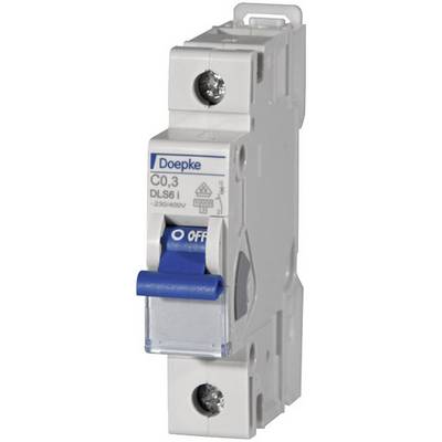 Interruttore automatico di protezione Doepke con pulsante blu di accensione/spegnimento, modello DLS 6I, corrente nominale 0,3 A, tensione 230/400 V.