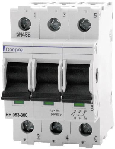 Interruttore di potenza tripolare marca Doepke, modello RH 063-300, idoneo per 240/415V e 63A, con interruttori di controllo.
