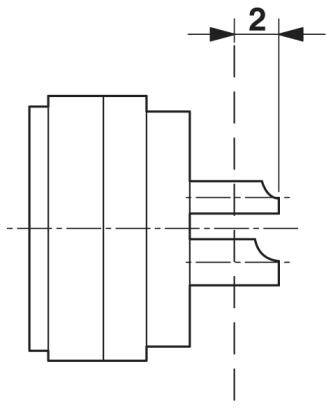 Disegno tecnico di una sezione trasversale di un componente cilindrico con indicazione della misura '2' per la distanza tra due linee.