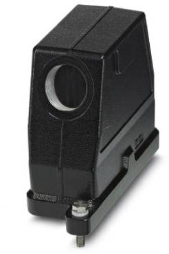 Un dispositivo elettronico nero e rettangolare, probabilmente un sensore, con un'apertura sul lato frontale e una vite di fissaggio alla base.