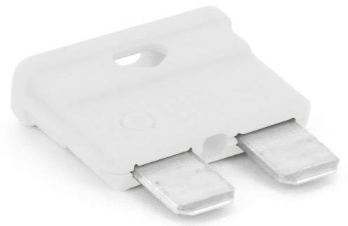 Fusibile piatto in colore bianco con due contatti metallici, utilizzato nei sistemi elettrici per la protezione contro il sovraccarico di corrente.