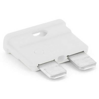 Fusibile piatto in colore bianco con due contatti metallici, utilizzato nei sistemi elettrici per la protezione contro il sovraccarico di corrente.