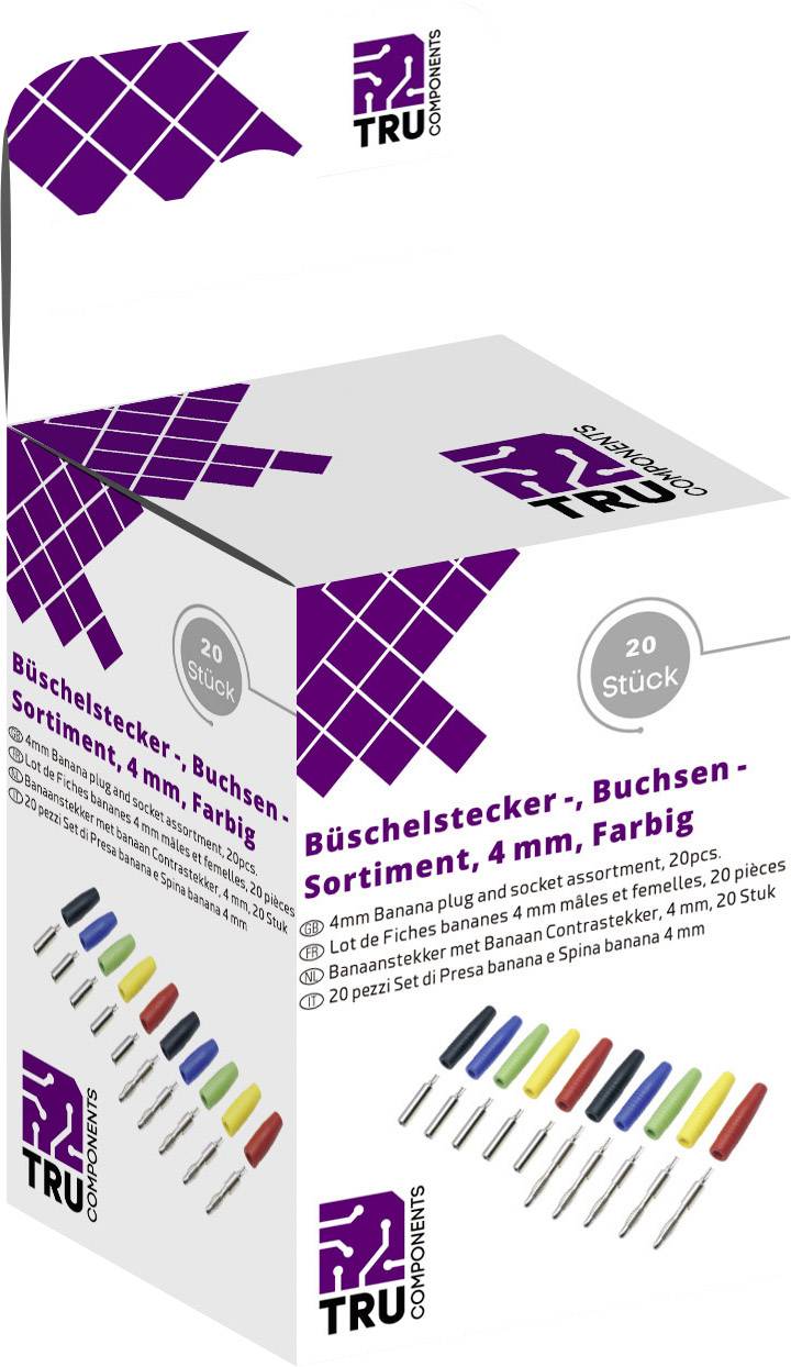 TRU COMPONENTS Assortimento di connettori da laboratorio Spina dritta, Giunto dritto Ø perno: 4 mm Nero, Rosso, Blu, Giallo, Verde 20 Parti
