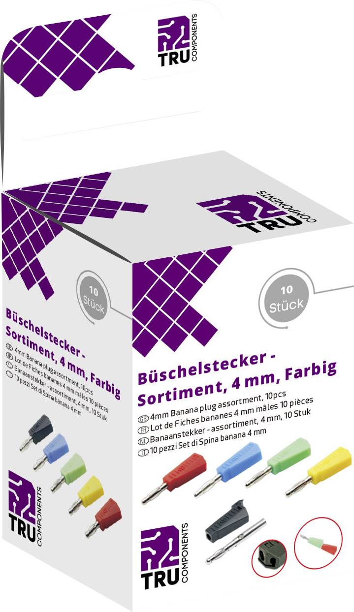 TRU COMPONENTS Assortimento di connettori da laboratorio Spina dritta Ø perno: 4 mm Nero, Rosso, Blu, Giallo, Verde 10 Parti