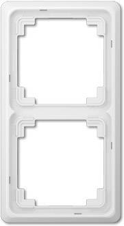 Cornice doppia in plastica bianca, idonea per l'installazione di interruttori elettrici o prese, in disposizione verticale.