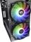 Un case nero per computer con due grandi ventole RGB illuminanti sul davanti, che brillano in colori diversi.