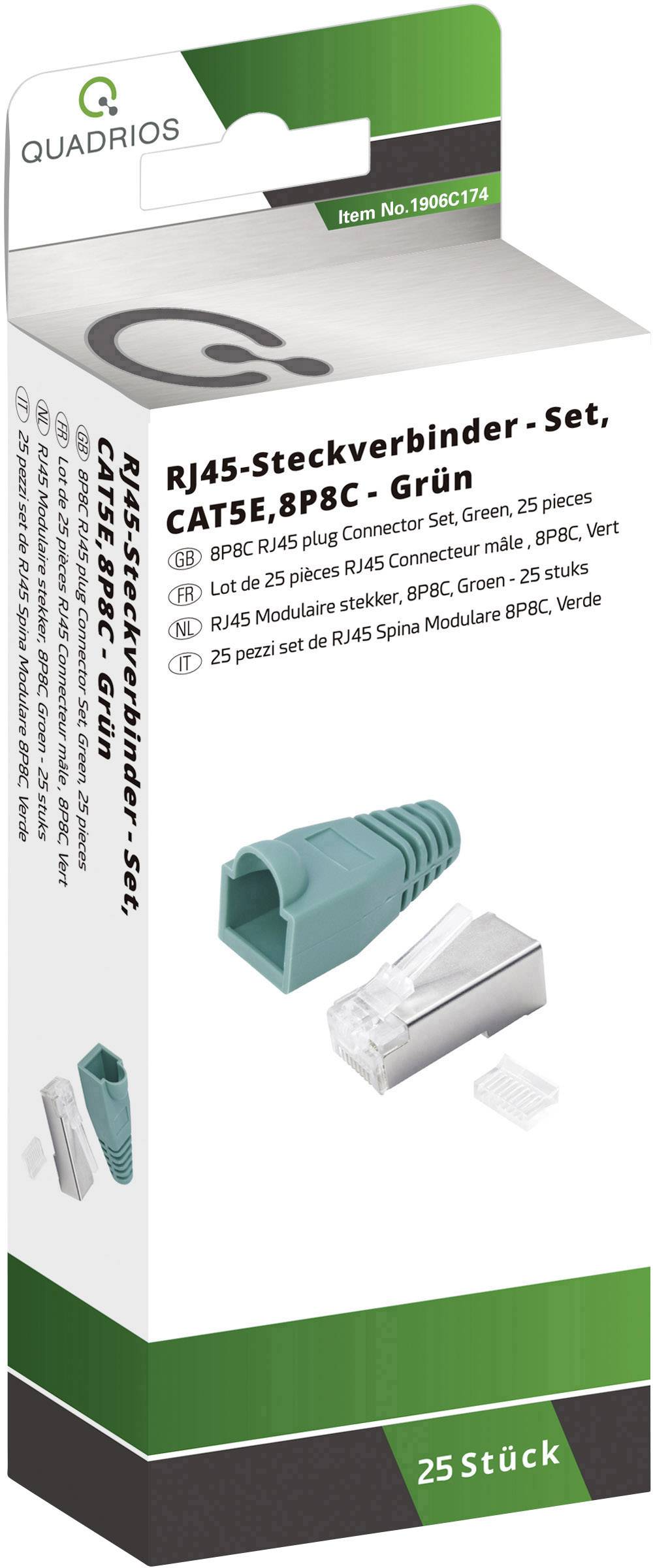 Quadrios Kit connettori RJ-45 CAT 5e 1906C174 Spina dritta Numero di poli 8P8C Verde 25 pz.