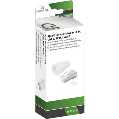 Confezione di un set di connettori RJ45, categoria 6, 8P8C, in colore bianco. Contiene 25 pezzi.