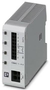 Modulo interruttore elettronico di protezione in grigio con multipli attacchi frontali, idoneo per applicazioni tecniche.