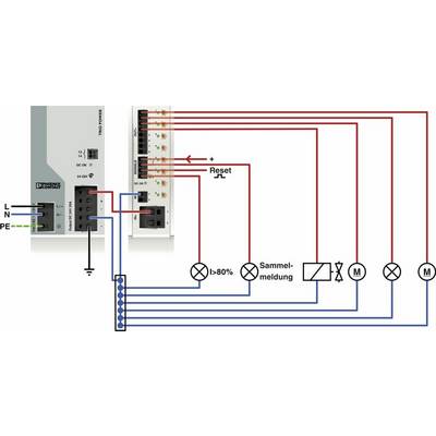 Lo schema elettrico mostra il cablaggio di un sistema di protezione da sovraccarico con componenti come alimentatore, relè e motore.