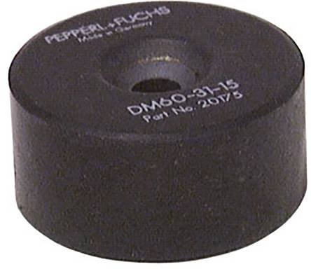 Magnete induttivo nero rotondo di Pepperl+Fuchs con iscrizione 'DM60-31-15', fabbricato in Germania.