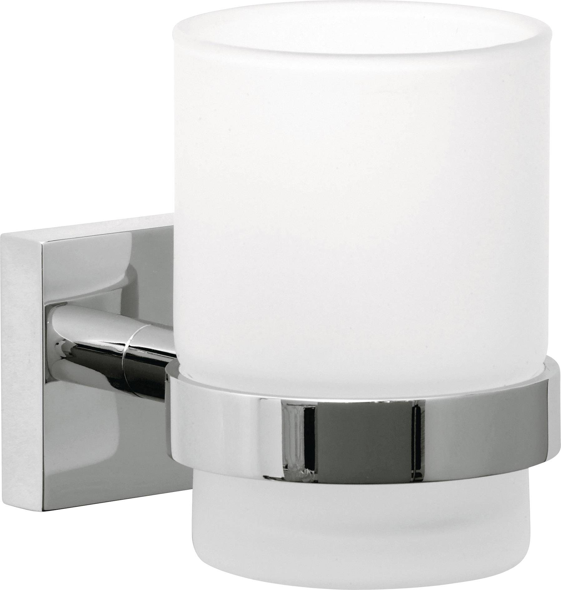 tesa 40244-00000-00 ekkro Bicchiere portaspazzolini Colla Cromo (lucido), Bianco (raso)