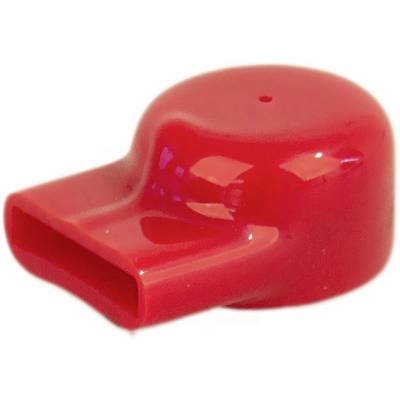 Fischietto di plastica rossa, lucido, con bocchino stretto.