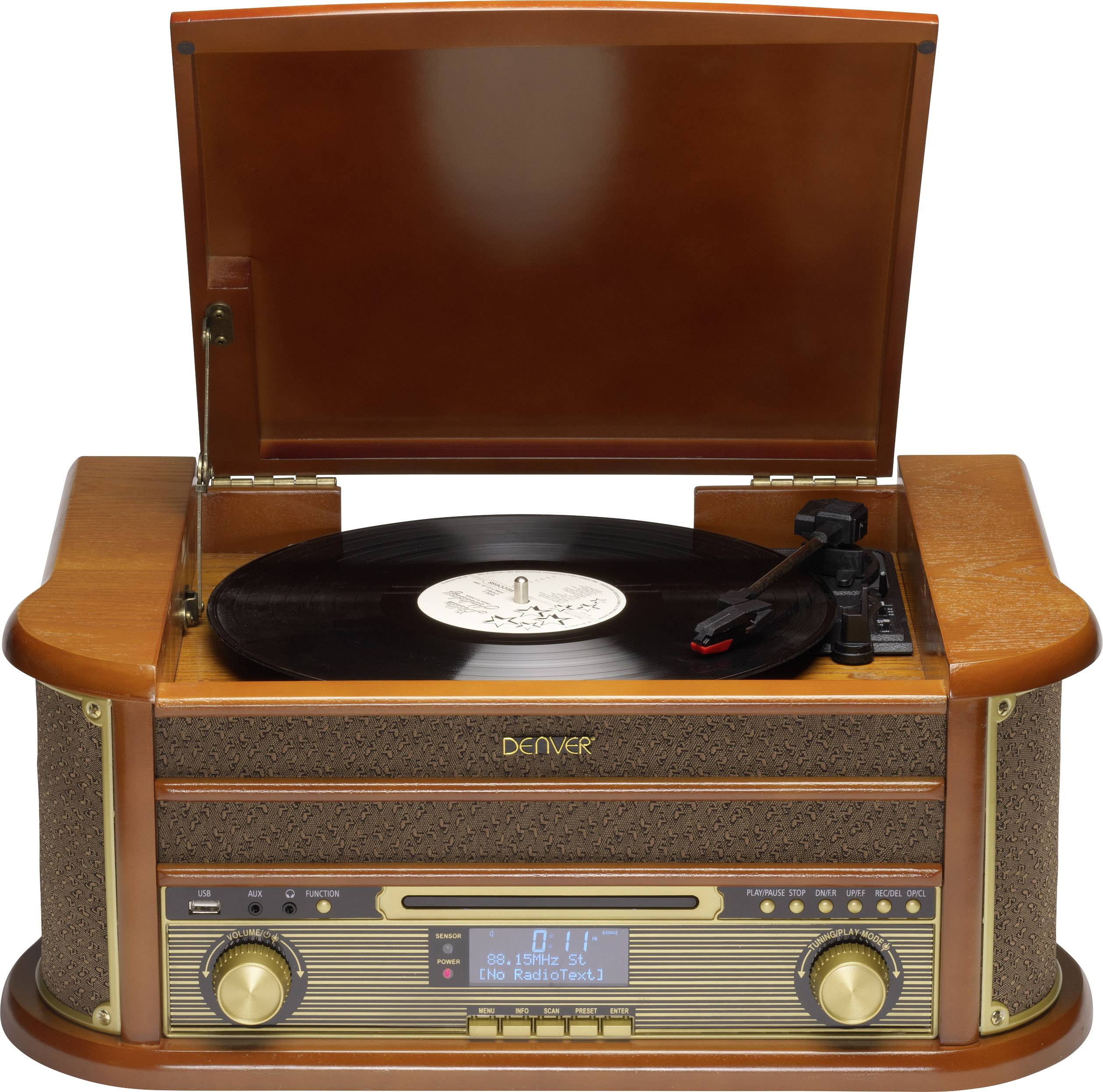 Denver MRD-51 Giradischi USB Trasmissione a cinghia Legno