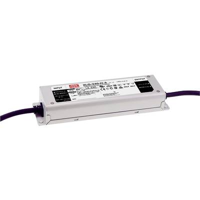 Driver LED in custodia metallica con connettori su entrambi i lati. Etichetta del prodotto con specifiche tecniche visibile sulla parte superiore.