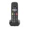 Telefono cordless nero con display grande. Mostra l'ora '12:09' e i nomi 'Laura' e 'Dott. Mai'.