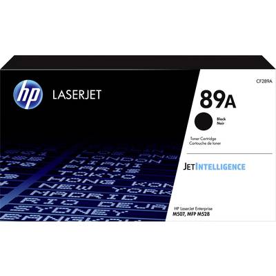 La confezione di un toner HP LaserJet 89A nero, adatto per i modelli M507 e MFP M528, con tecnologia 'JetIntelligence'.