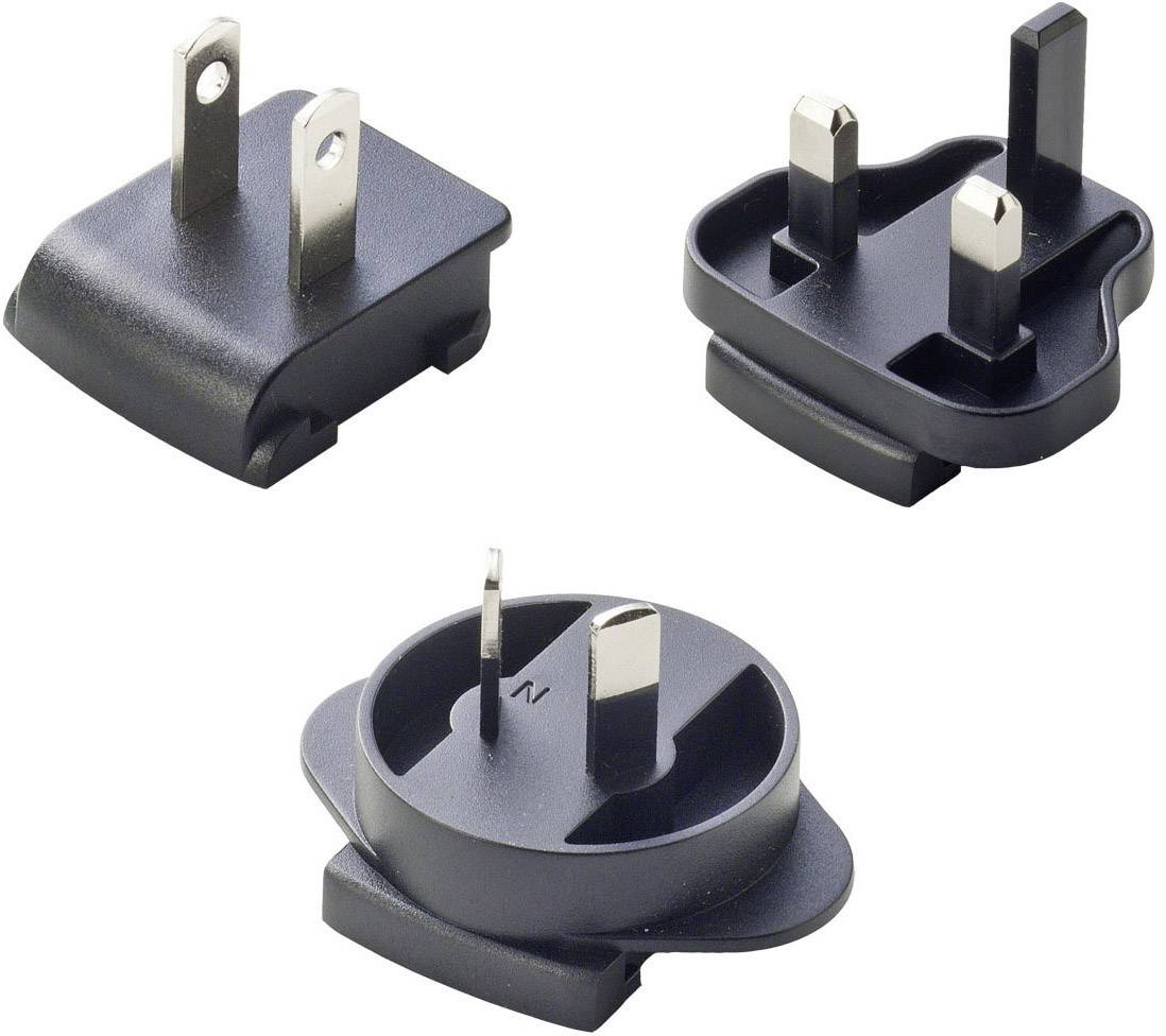 Tre spine adattatori nere per diversi tipi di prese, ciascuna con diverse configurazioni di pin.
