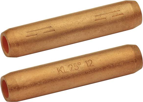 Due connettori a pressare in rame per tubazioni, con indicazione di dimensione 'KL 25 12'.