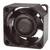 Un ventilatore quadrato nero-grigiastro con pale del rotore visibili, tipicamente utilizzato per scopi di raffreddamento o ventilazione.