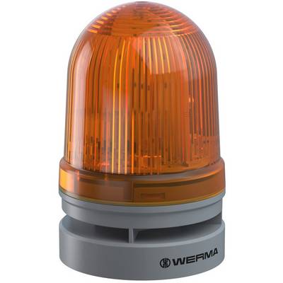 Un dispositivo di segnalazione arancione di WERMA con cupola trasparente, utilizzato per l'allarme visivo in applicazioni industriali.