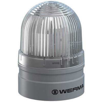 Lampada di avvertimento grigia, a forma di cilindro, con cupola trasparente poggiante su una base grigia. Contrassegnata con 'WERMA'.