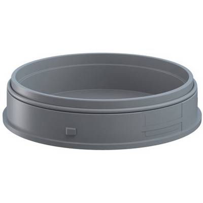 Un oggetto rotondo, grigio con un coperchio piatto che somiglia a un contenitore chiudibile, probabilmente per lo stoccaggio.