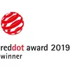 Logo 'Vincitore del Red Dot Award 2019'. Il logo raffigura una sfera rossa stilizzata e il testo che enfatizza il riconoscimento.