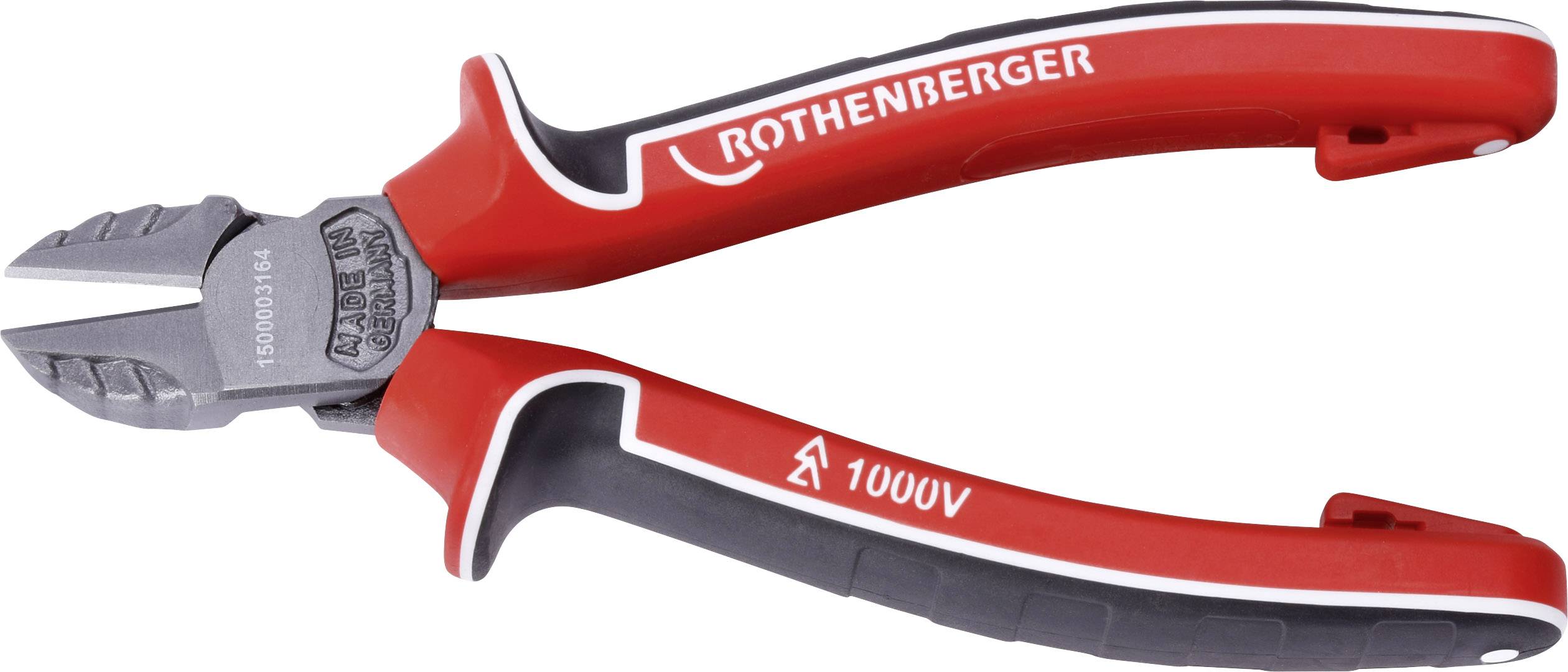 Pinze di ROTHENBERGER con manico rosso e marcatura '1000V', ideali per il taglio preciso dei fili; sicurezza elettrica.