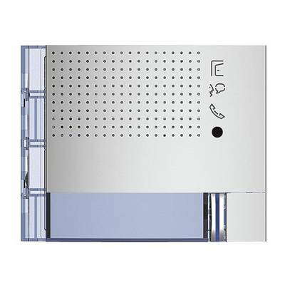 Interfono metallico con griglie dei diffusori e simboli sul lato destro.