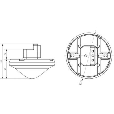 Disegno tecnico di un sensore, vista laterale e superiore, con quote in millimetri.