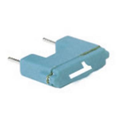 Un jumper blu con due spinotti metallici, solitamente utilizzato per configurare circuiti elettronici.