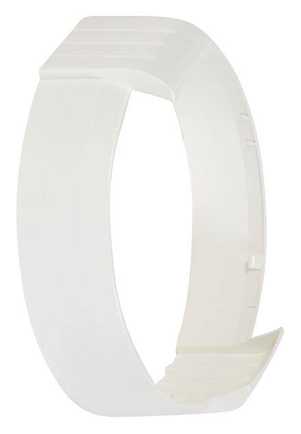 Un adattatore flessibile bianco in plastica, utilizzato per collegare tubi o sistemi di ventilazione.