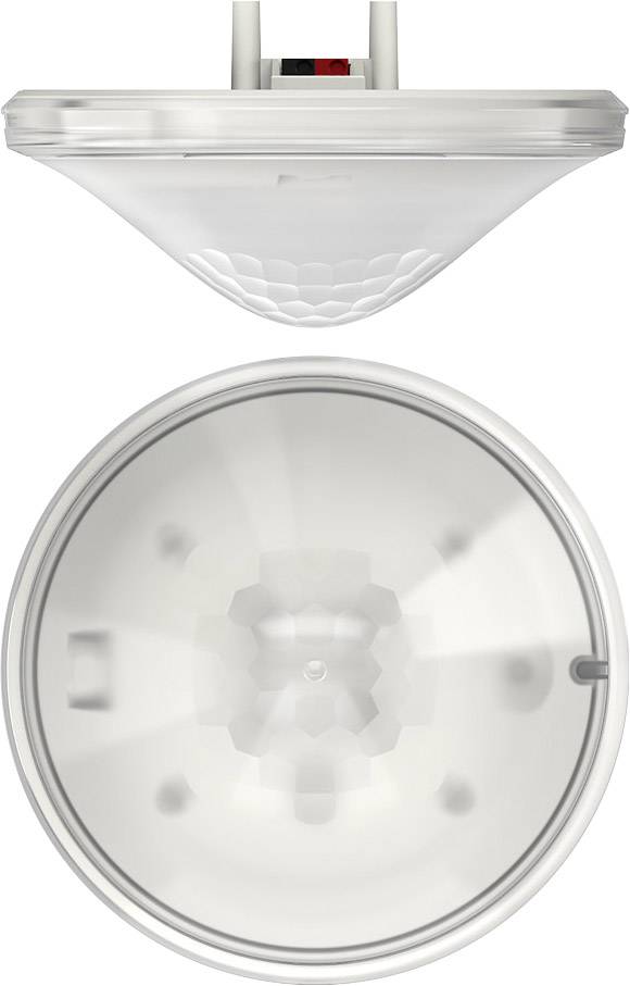 Un rilevatore di fumo circolare mostrato dall'alto e di lato, con un design bombato e un'area sensore centrale.