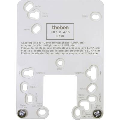 Piastra adattatrice per interruttore crepuscolare LUNA Star, marca: Theben, numero modello: 907 0 486. Contiene posizionamenti per interruttore.