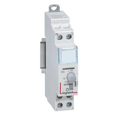 'Legrand Zeitschaltuhr', un dispositivo di commutazione sottile e rettangolare con un selettore rotativo e descrizioni per il controllo automatizzato di dispositivi elettrici.