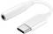 Un adattatore bianco con connettore USB-C e jack da 3,5 mm per cuffie. Ideale per collegare le cuffie a dispositivi sprovvisti di ingresso per cuffie.