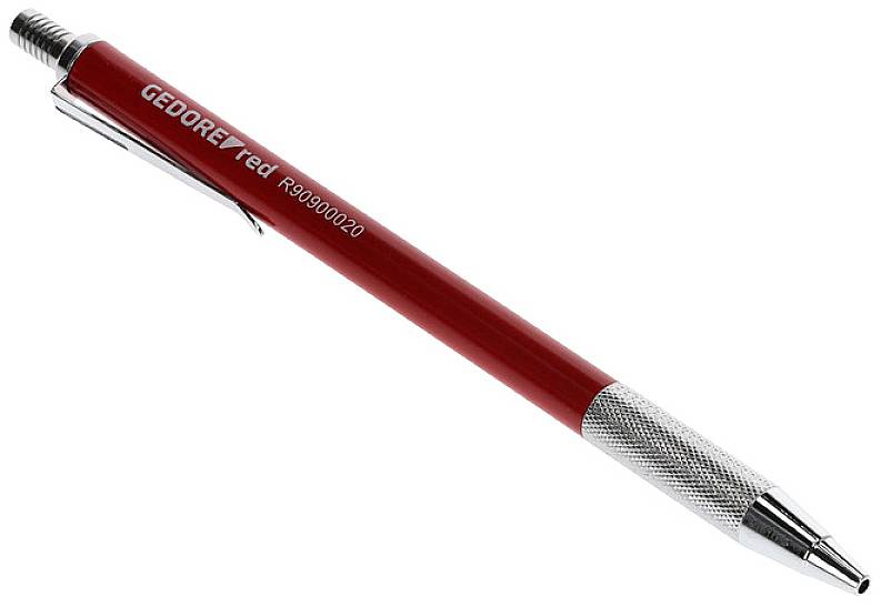 Penna meccanica rossa con clip e punta argentate, realizzata in metallo; scritta 'GEDORE red R98000220' lungo il lato.