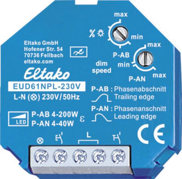 Eltako 61100832 Dimmer universale Adatto per lampadina: Lampadina LED, Lampadina a risparmio energetico, Lampadina alogena, Lampadina ad incandescenza Blu