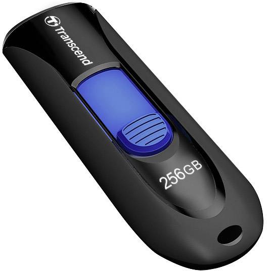 Chiavetta USB nera con copertura blu, scritta '256GB' e marca in alto a sinistra.