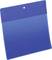 Borsa blu con tasca anteriore trasparente e chiusura a bottone in alto, adatta per conservare documenti o carte.