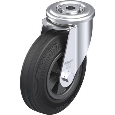 Ruota con supporto in metallo, pneumatico in gomma nera, con stampa 'Blickle made in Germany'. Idonea per applicazioni industriali.