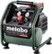 Compressore Metabo con due manometri, frontale nero, pomello di sfiato rosso e impugnatura. Modello 'Power 160-5 18 LTX BL OF'.
