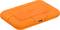 Hard disk portatile arancione con involucro robusto e bordi arrotondati; connettore USB-C visibile sul lato.