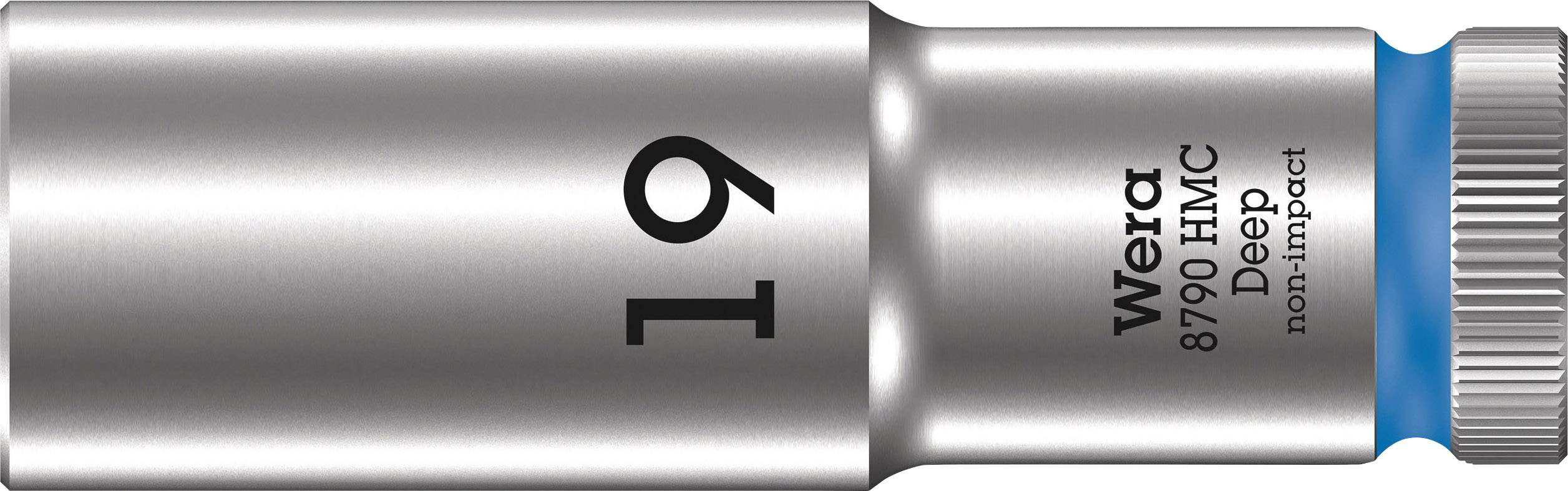 Chiave a bussola Wera 8790 HMC Deep, misura 19 mm, argento, con marcatura blu per applicazioni non a percussione.