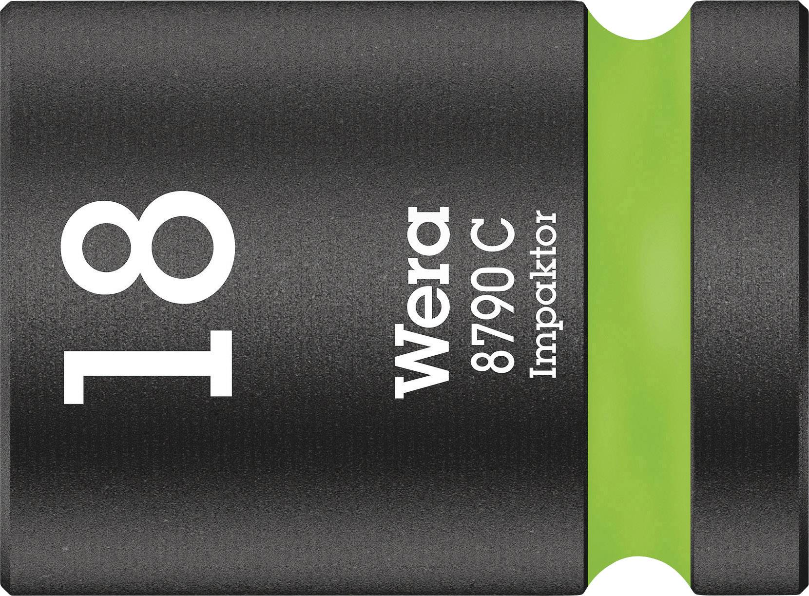 Una dado nero con la scritta '18 Wera 8790 C Impaktor'. A sinistra il numero 18, a destra una striscia verde.
